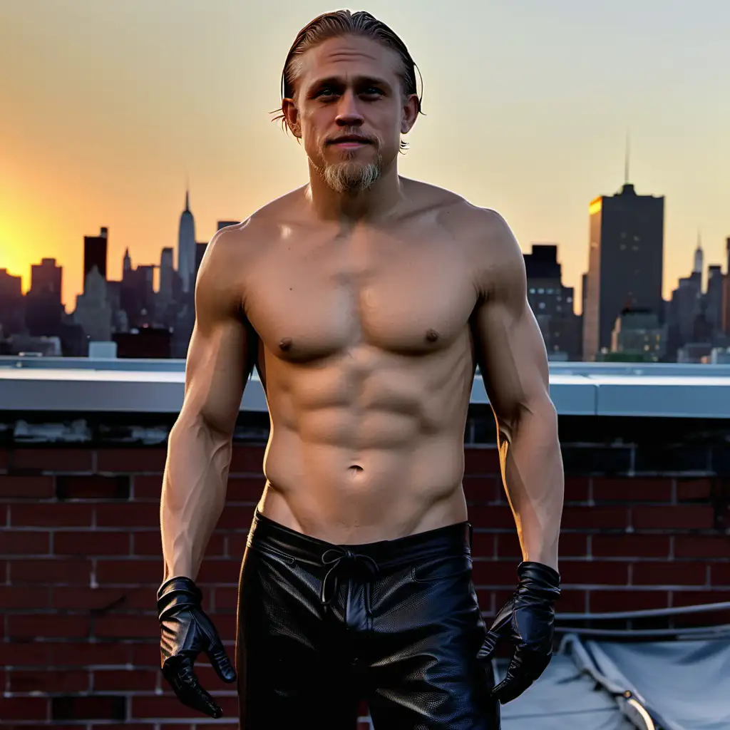 Charlie Hunnam Embraces the Night as Shirtless Black SpiderMan on a New York Rooftop at Sunset