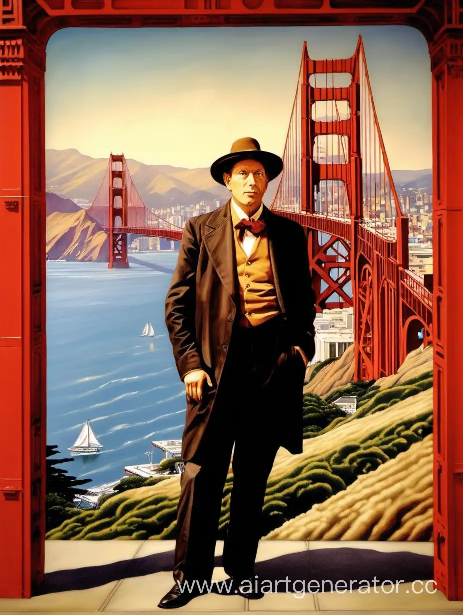 Джозеф Страусс на фоне Золотых ворот Сан-Франциско