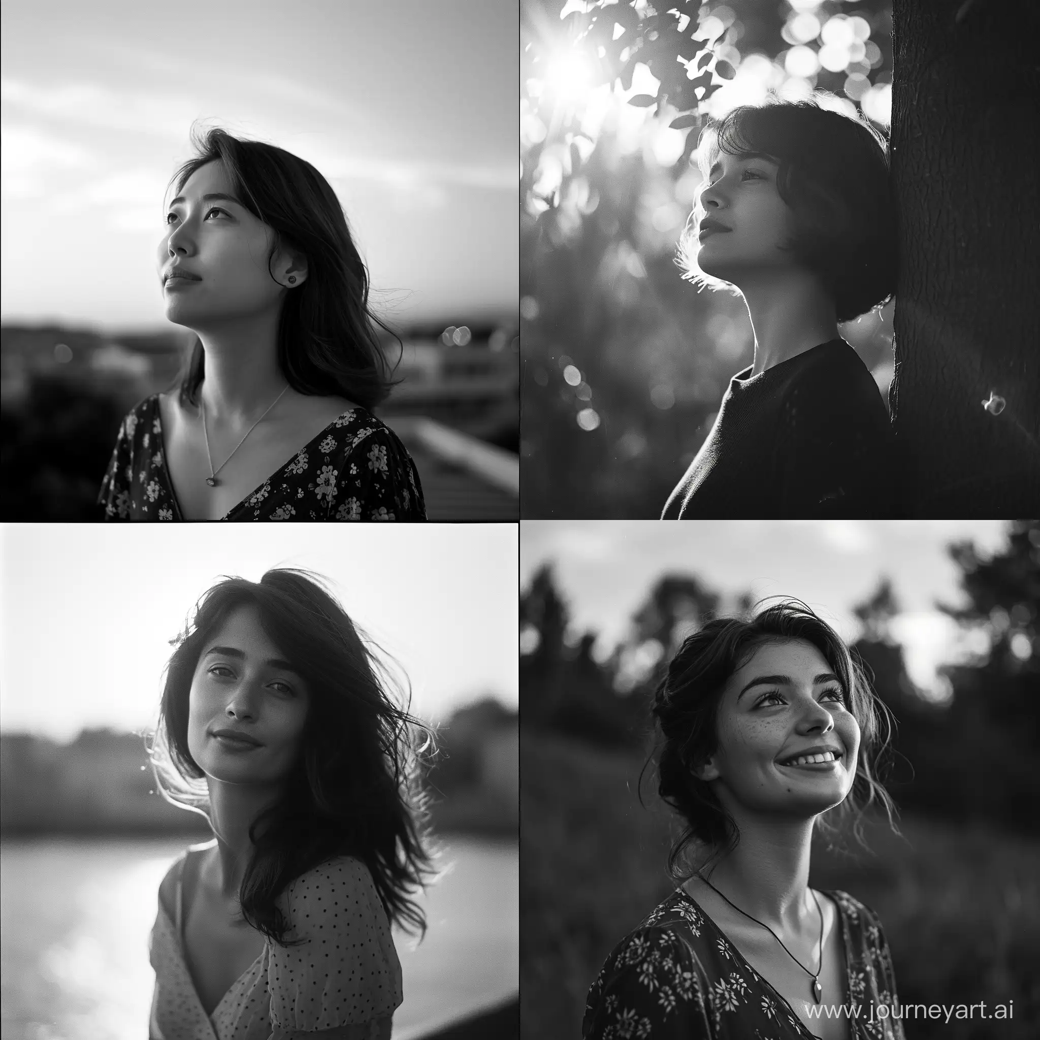 Mysterious. Adult. Persistent. Elegant. Authentic. Camera type: High definition DSLR camera. Lens Camera: Fixed lens at any angle. Time of day: Sunset to take in the warmth and create a play of light. Photography style: Cheerful portrait with elements of mijorni style. Film Type: Black and white film to enhance contrasts and details. Camera settings: High ISO for low-light shooting, wide lens aperture for dramatic bokeh, high tonality and high brightness to capture every detail.