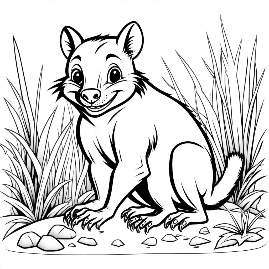 australian tasmanian devil image, childrens colouring book, stencil, no background, fine lines, black and white, friendly cartoon, lines only