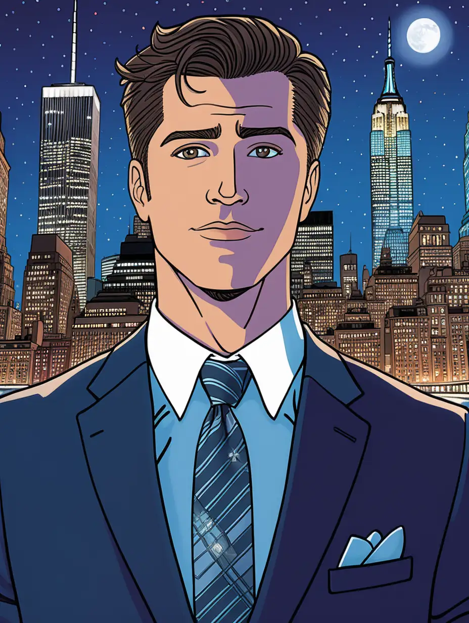 Romantic Comedy Novel NYC Night Skyline Suit and Tie CloseUp