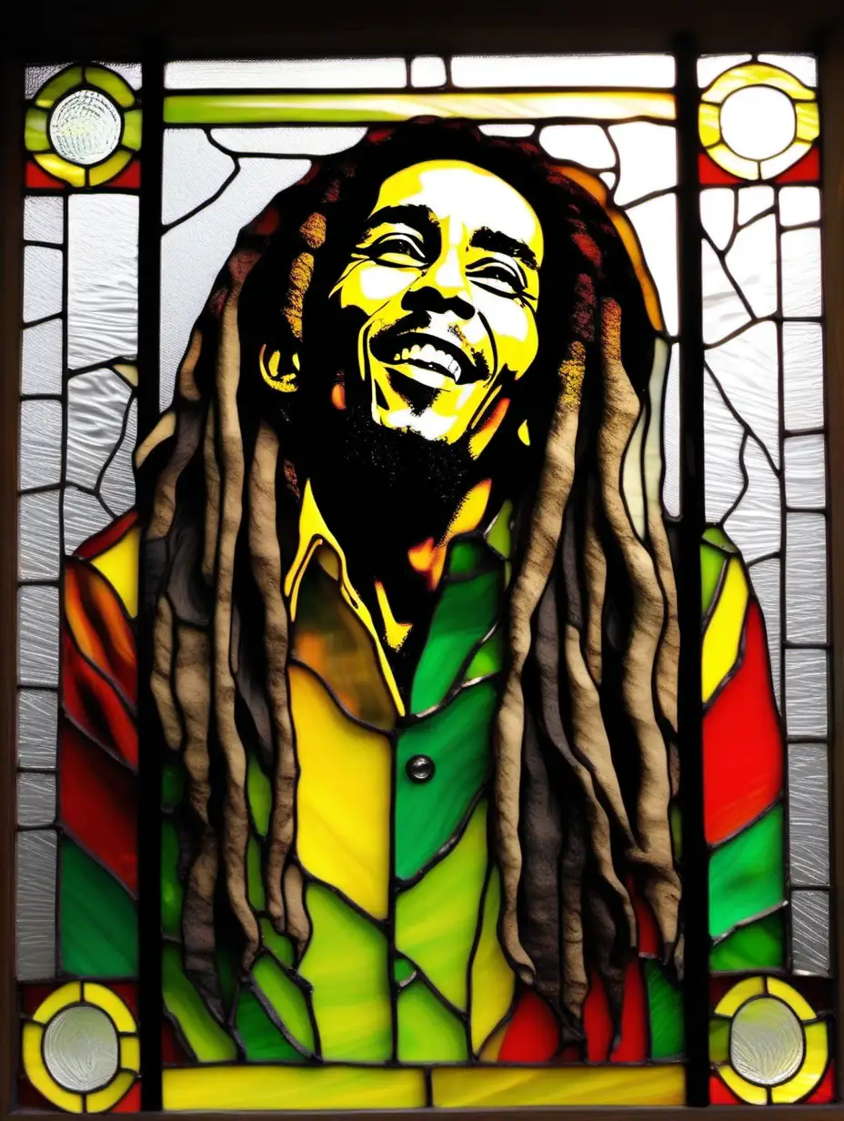 Bob Marley Stained Glass Artwork with Vibrant Colors