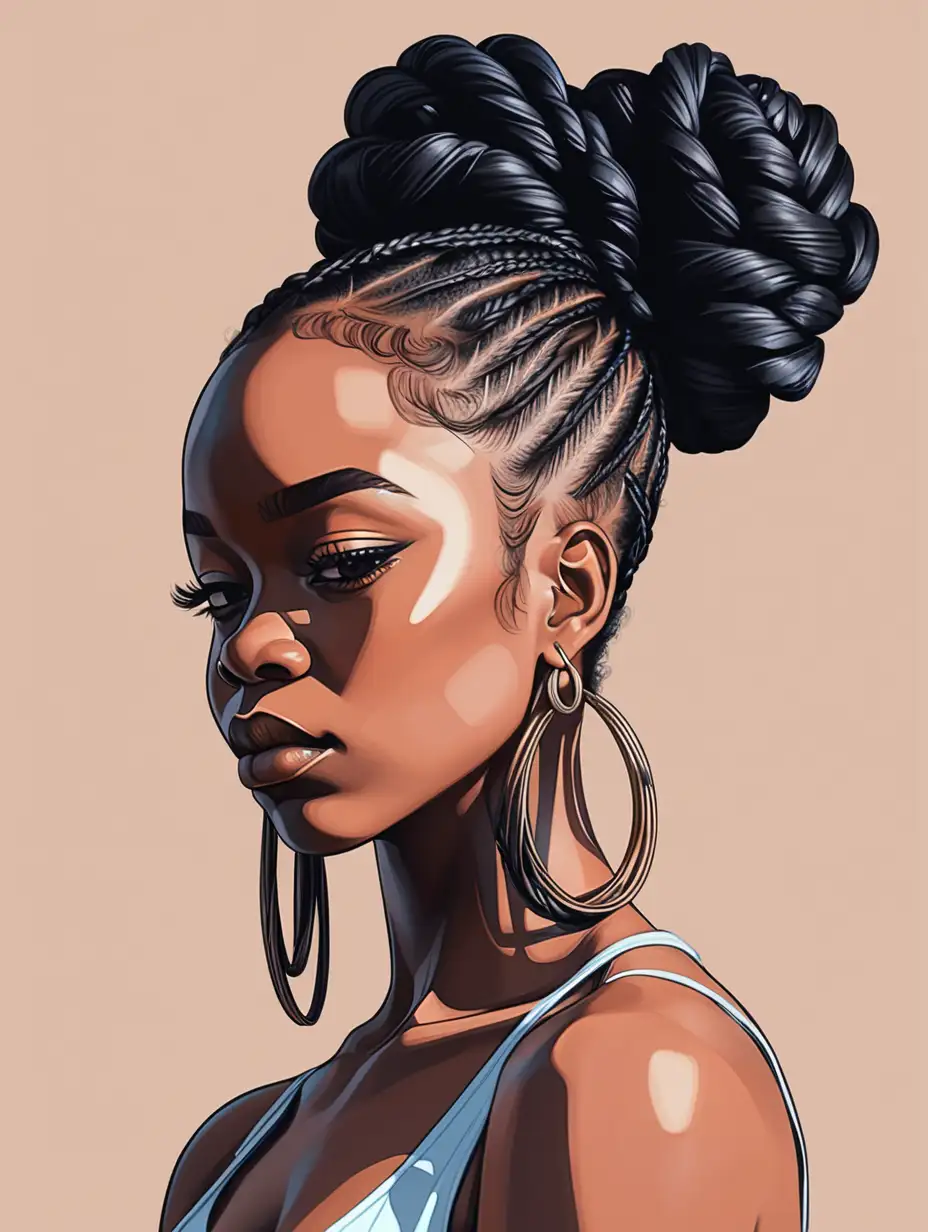 drawing strokes shapes of stylish woman , black woman, african, lofi style , knotless braids, hair, african hairstyle,  nice body, beautiful face, minimalism, masterpiece, clean, digital art, colourful 