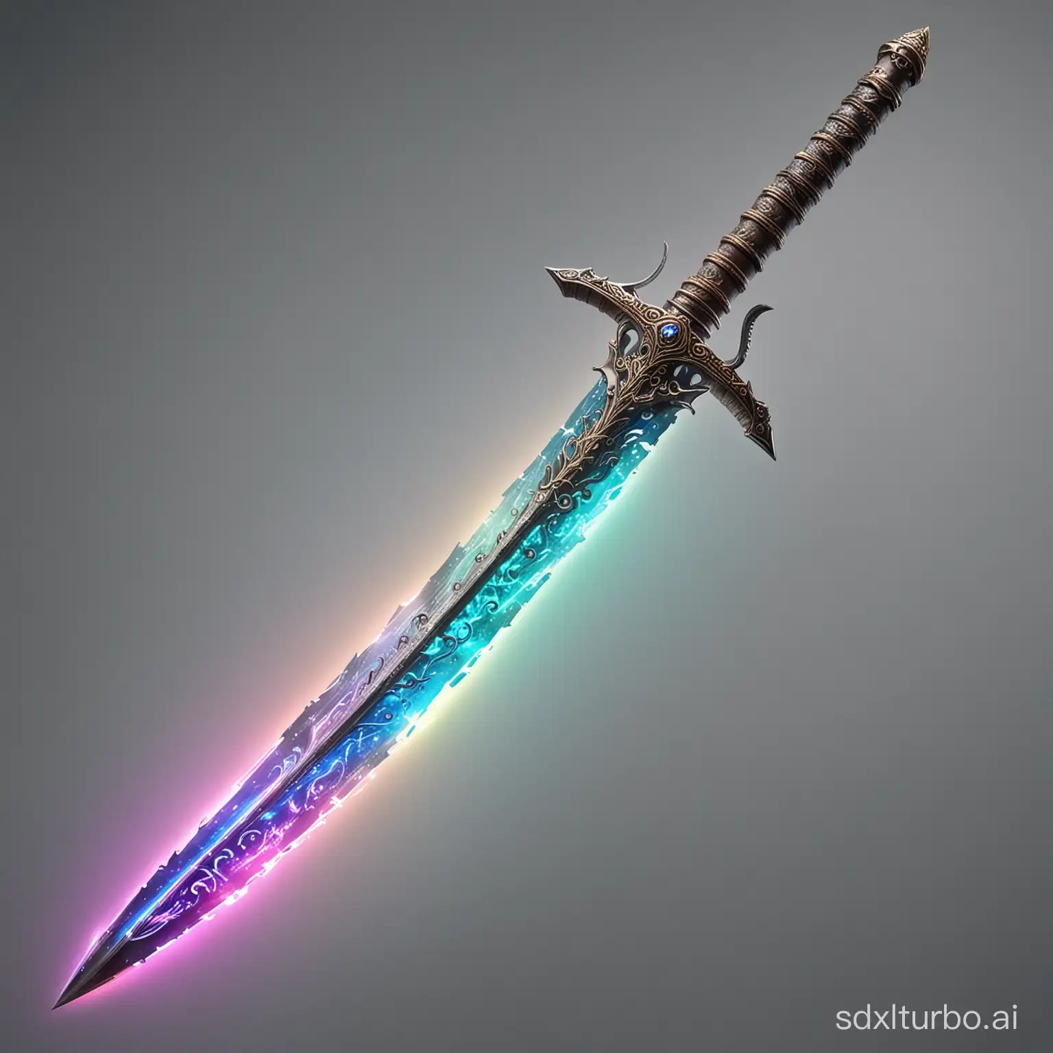 realistic, fantasy, sword with blade made of aurora lights