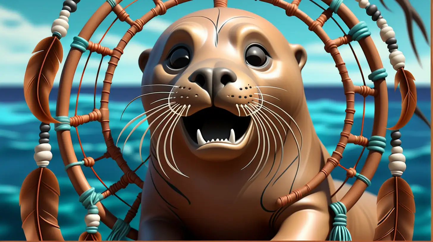 dreamcatcher background with a sea lion
