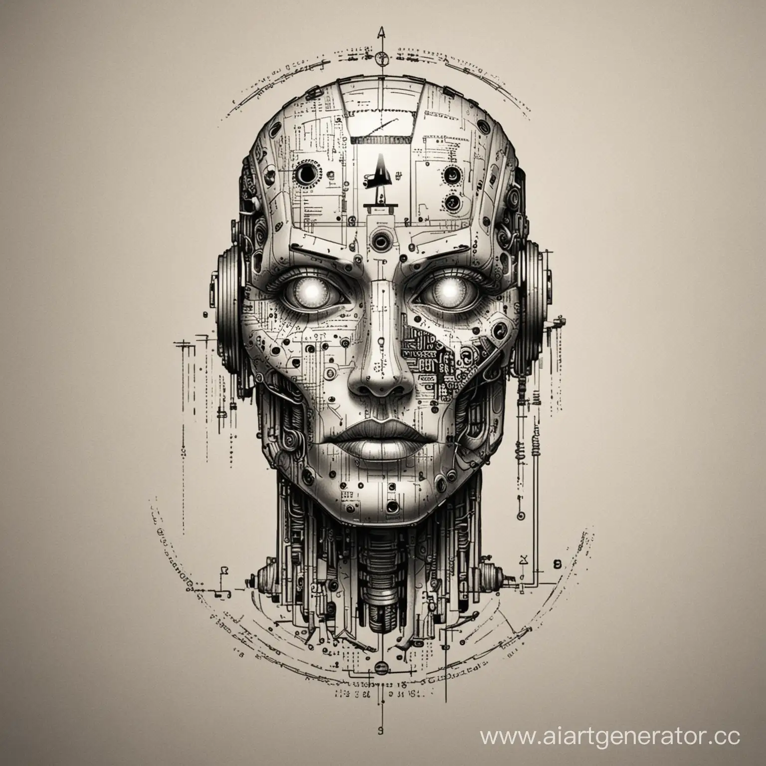 Cyberpunk-Robotic-Head-Tattoo-with-Anarchy-Symbol-and-Binary-Code