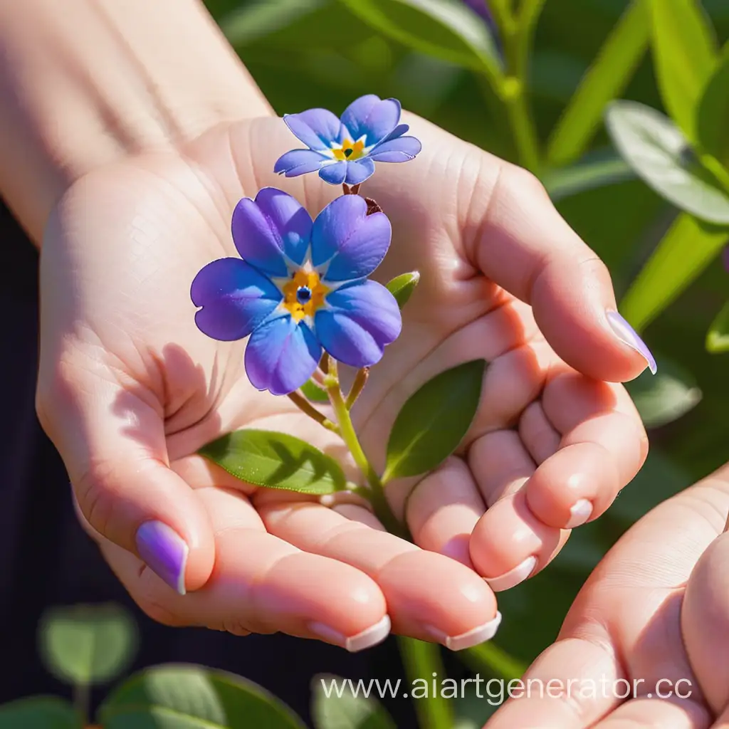 Girl-Holding-One-Violet-ForgetMeNot-Flower-in-CloseUp