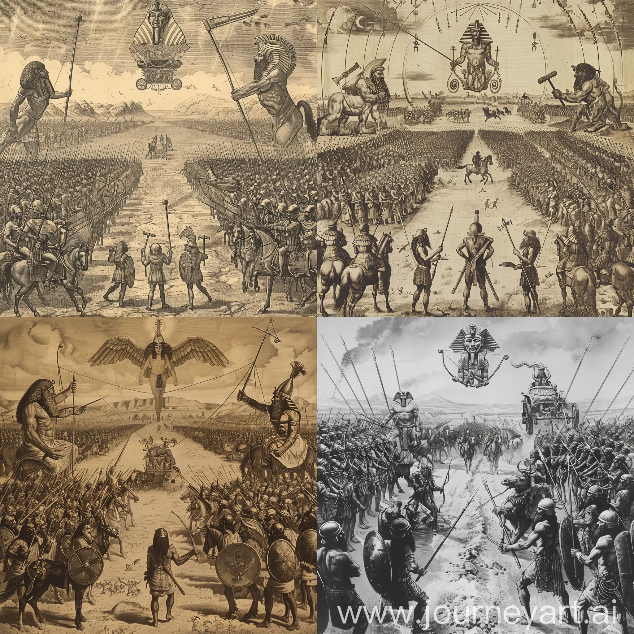 Battle-of-Warriors-Soldiers-Horsemen-Giants-and-Egyptian-God-in-Chariot