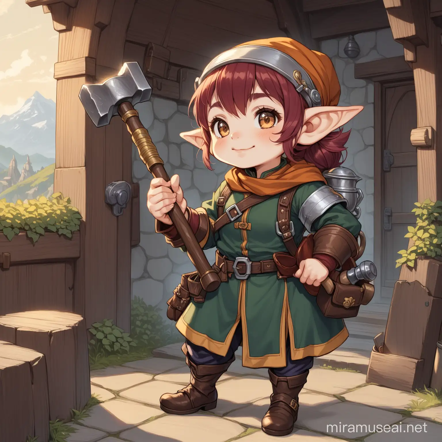 Halfling Artificer with Hammer in Fantasy Setting | MUSE AI