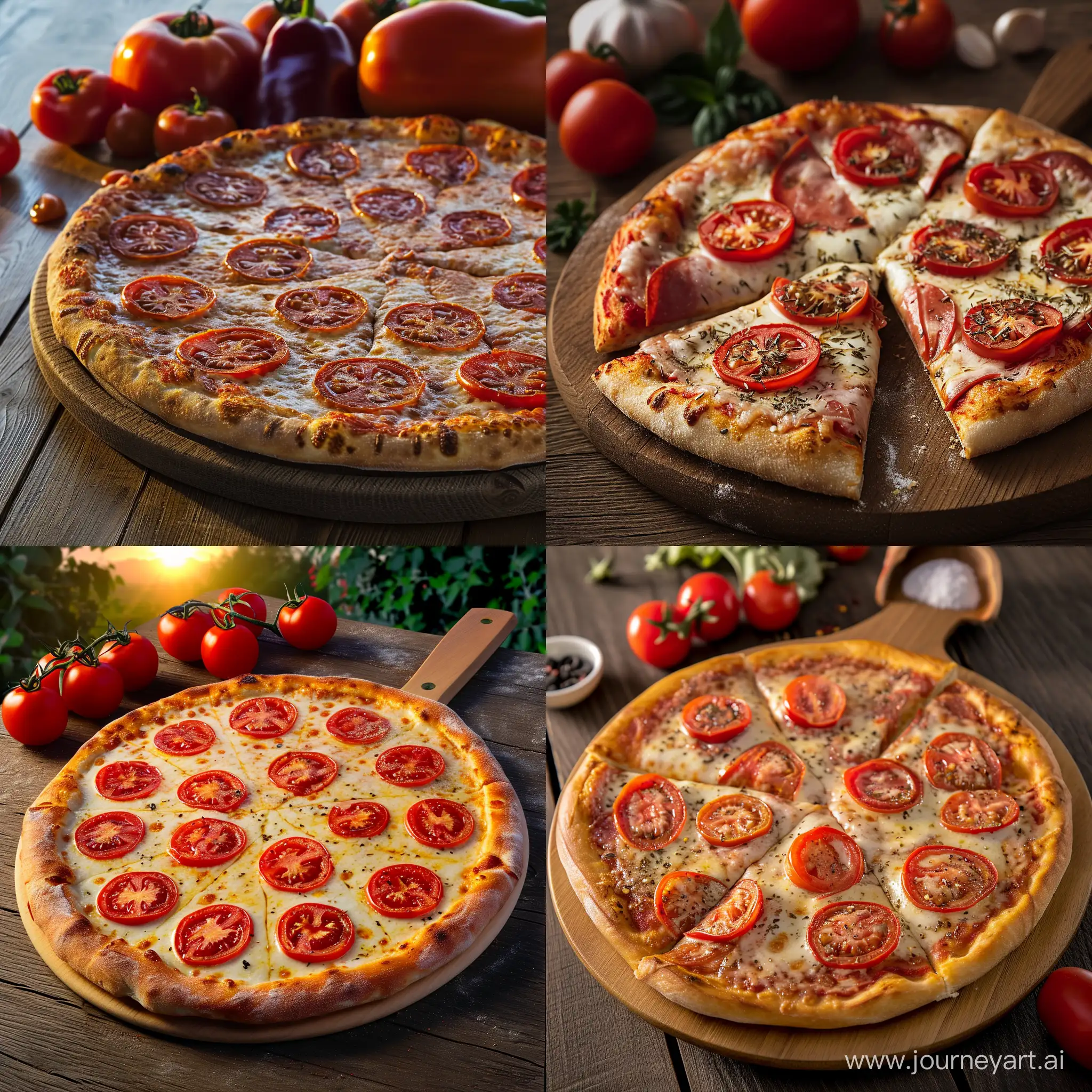 pizza, with tomato, hd , 8k, sunset