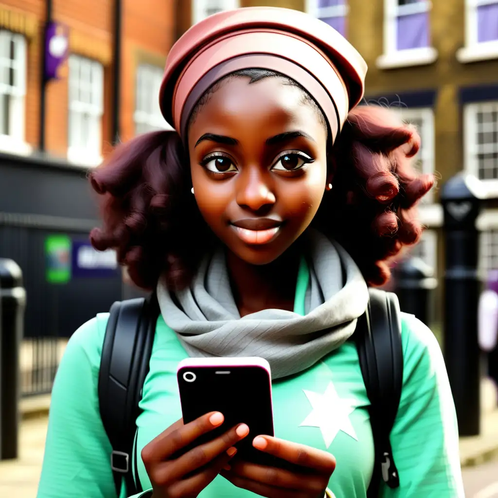 Image of Aisha, a Nigerian muslim student studying in the UK using a travel app to find cheap flights