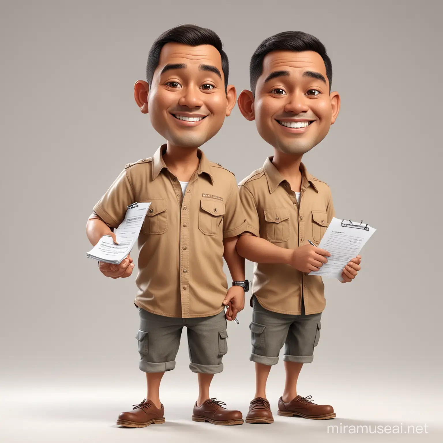 Two Indonesian Men Signing Contract in Realistic 3D Caricature