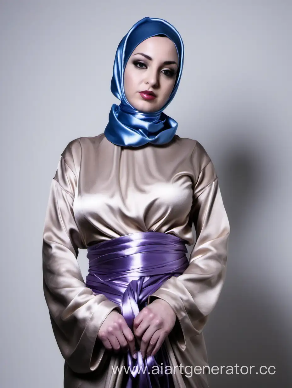 Девушка, атласный хиджаб, шибари