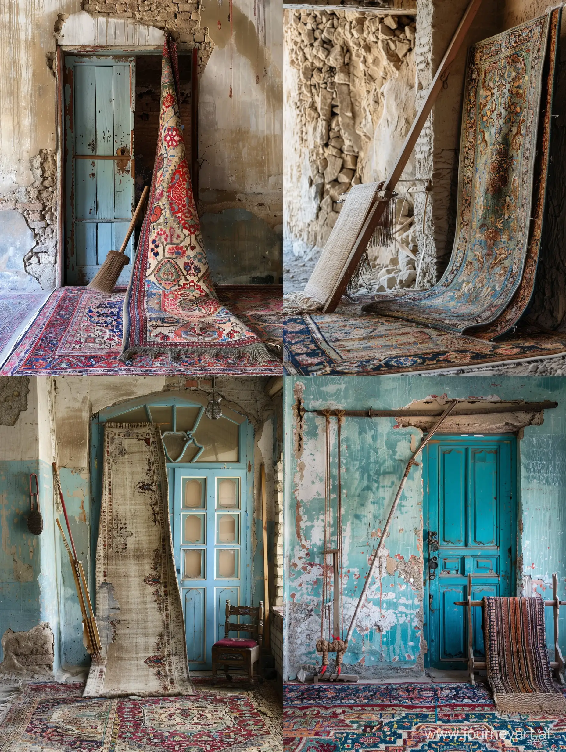 Masterful-Iranian-Carpet-Weaving-Against-Vintage-Wall