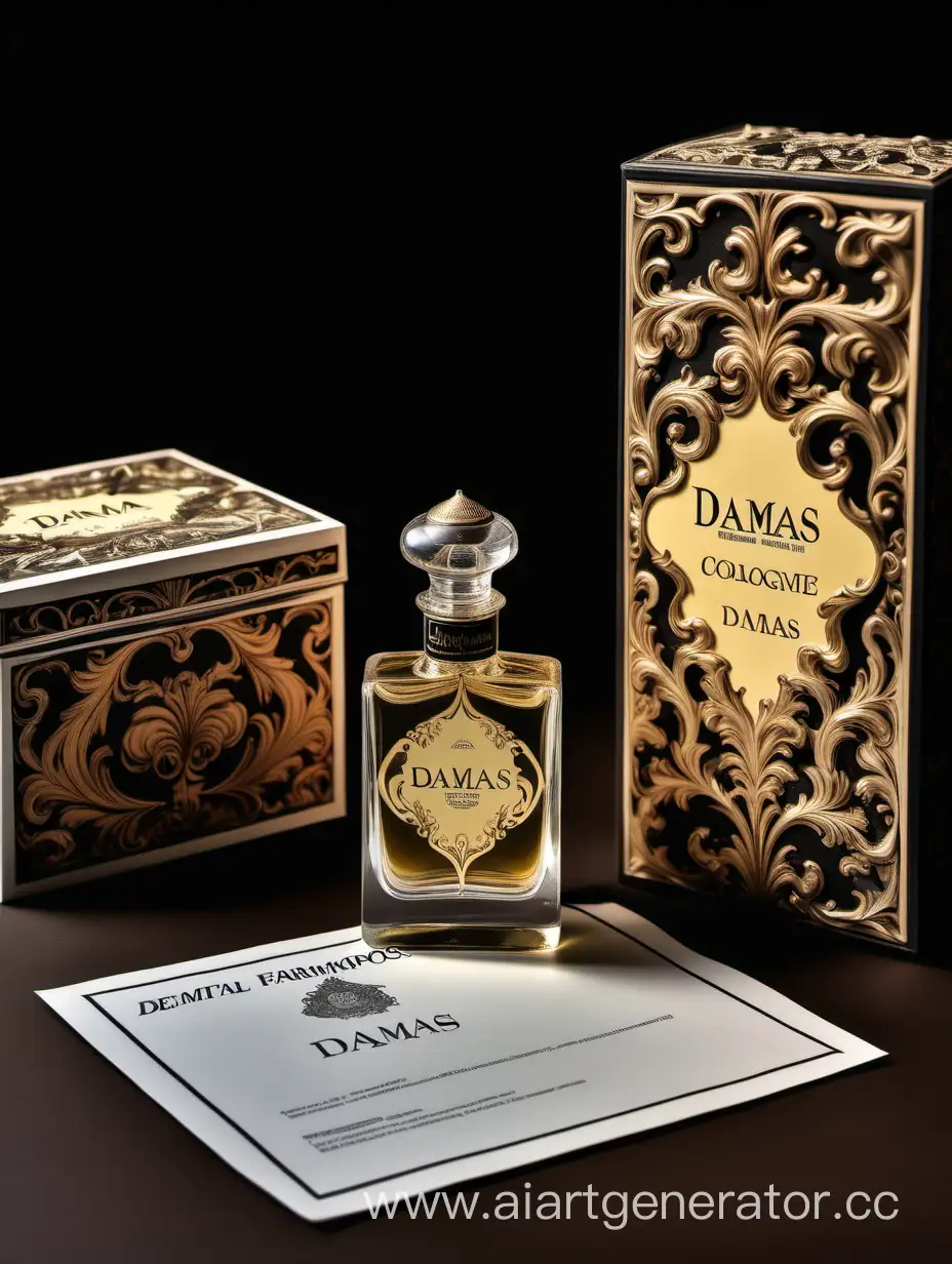 a bottle of damas cologne sitting next to a box, a flemish Baroque by Demetrios Farmakopoulos, instagram contest winner, dau-al-set, dynamic composition, contest winner, feminine