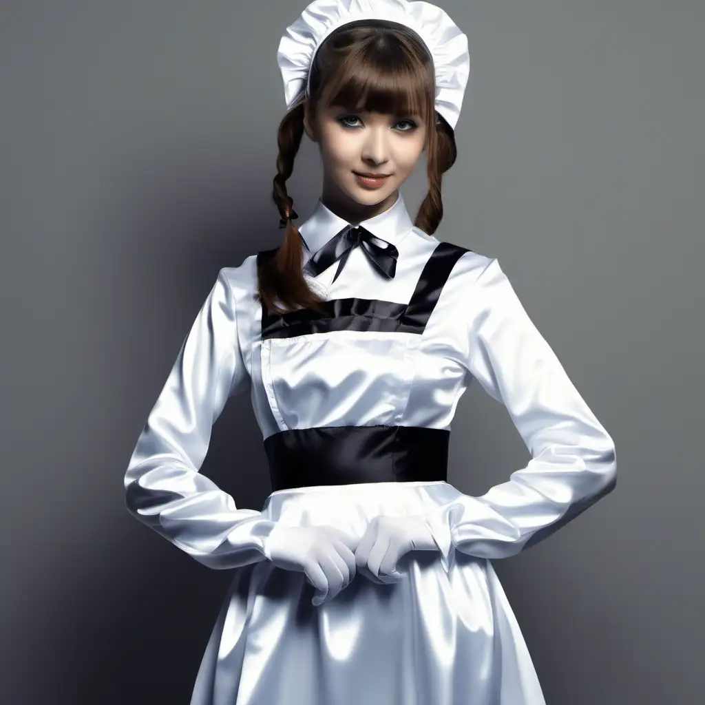Girl in satin long maid uniforms