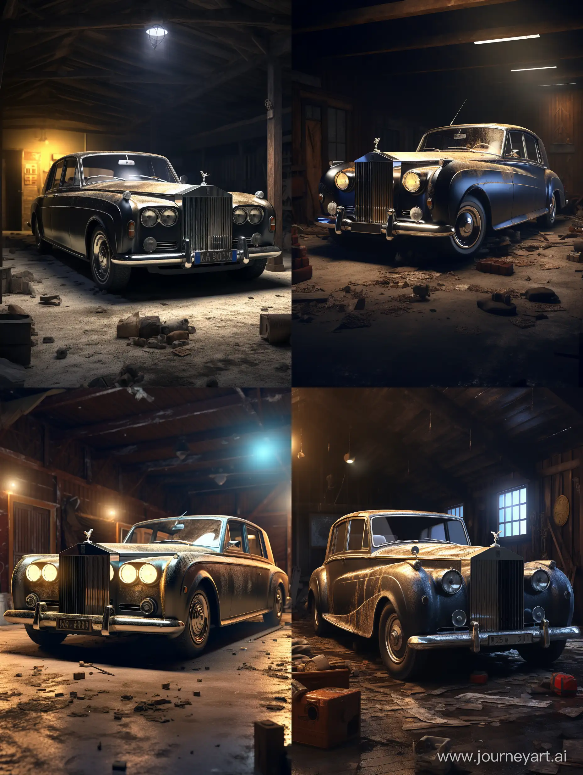 Abandoned-Vintage-RollsRoyce-in-Dusty-Garage-with-Cinematic-Detail