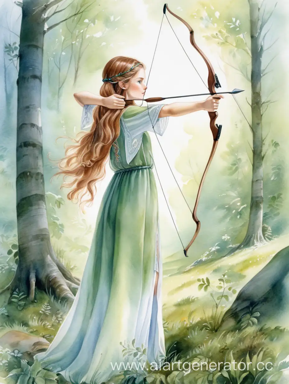 Enchanting-Watercolor-Portrait-of-a-Slavic-Archer-Girl-in-Forest-Setting