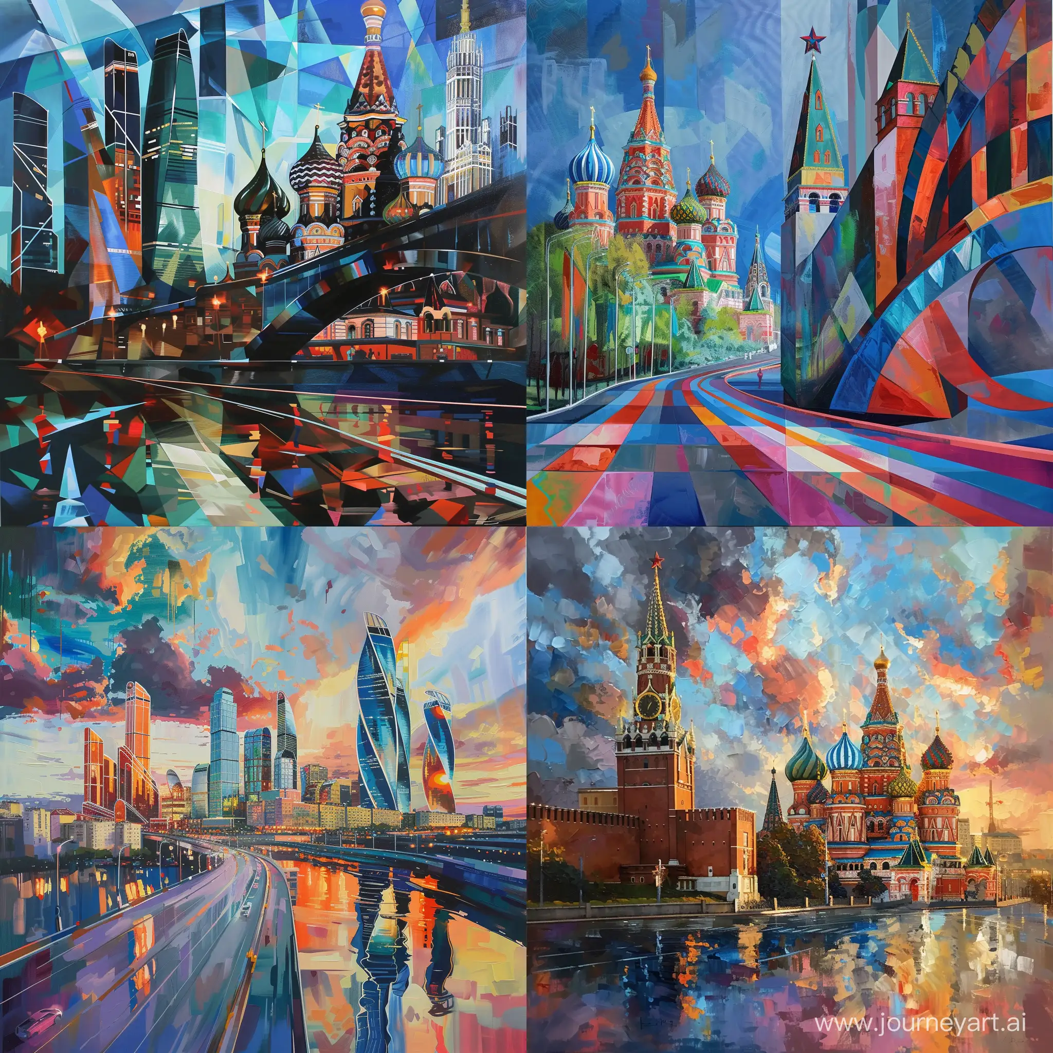 Futuristic Moscow, in most modern style, in photorealistic oil painting style
