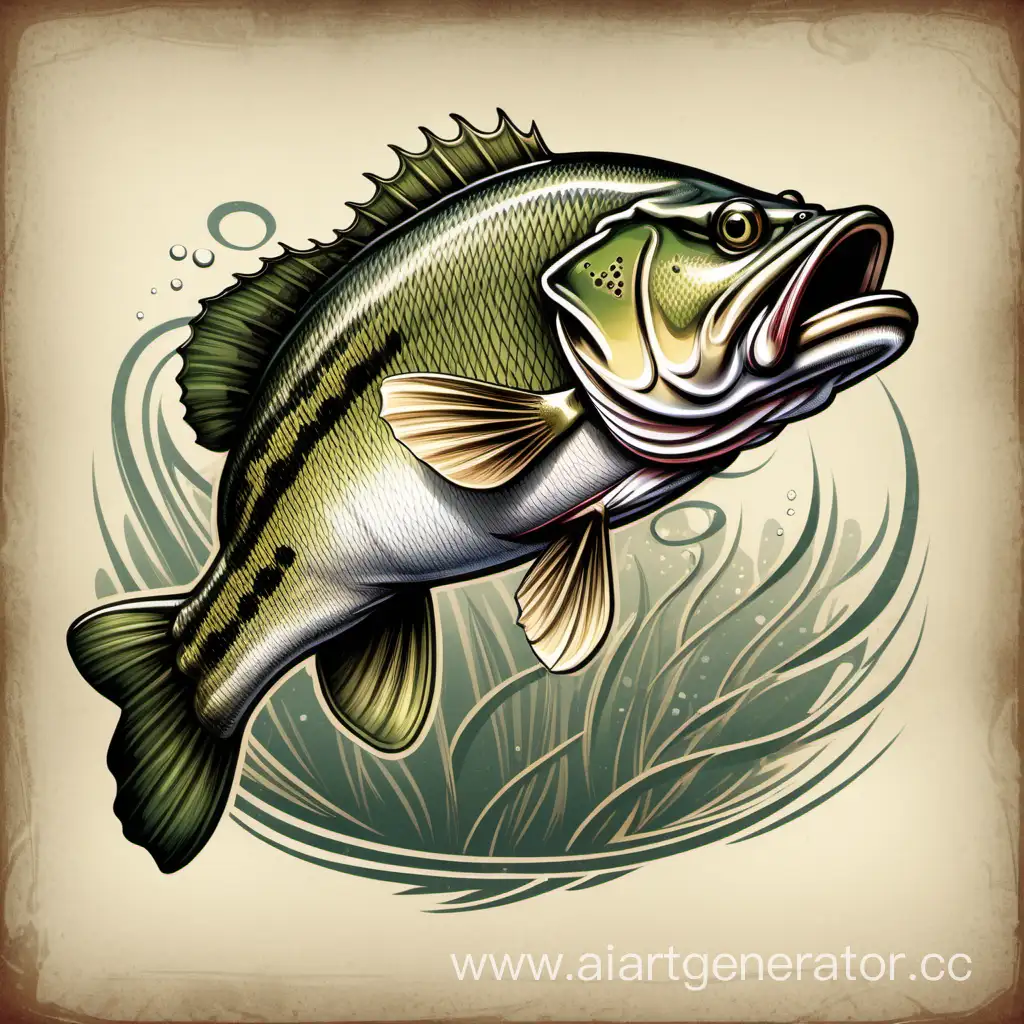 A beautiful, powerful Largemouth Bass Fish drawn by JQ Licensing artists with a vintage style