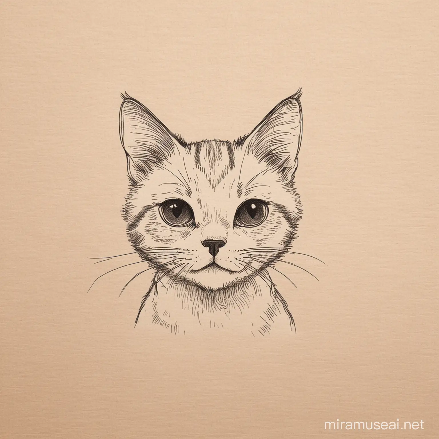 Hand drawn sketch of a cat or kitten that could be used as part of an Etsy shop logo for a shop that sells cat inspired homewares and clothing. The design should be minimalistic, and focus on the whiskers and ears. The design should be classy and elegant but affordable.