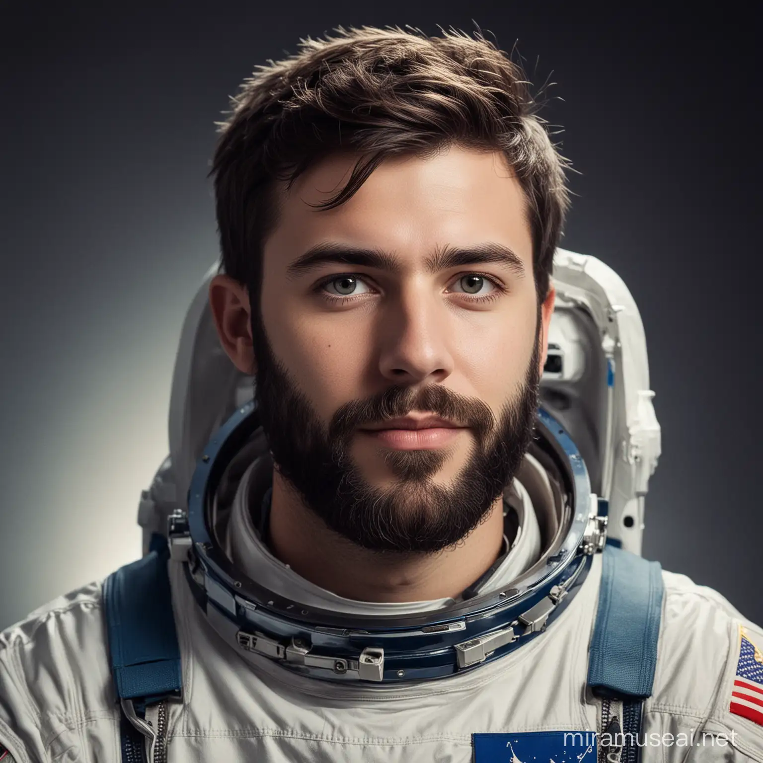 Adventurous Young Astronaut with a Beard Exploring Cosmic Frontiers