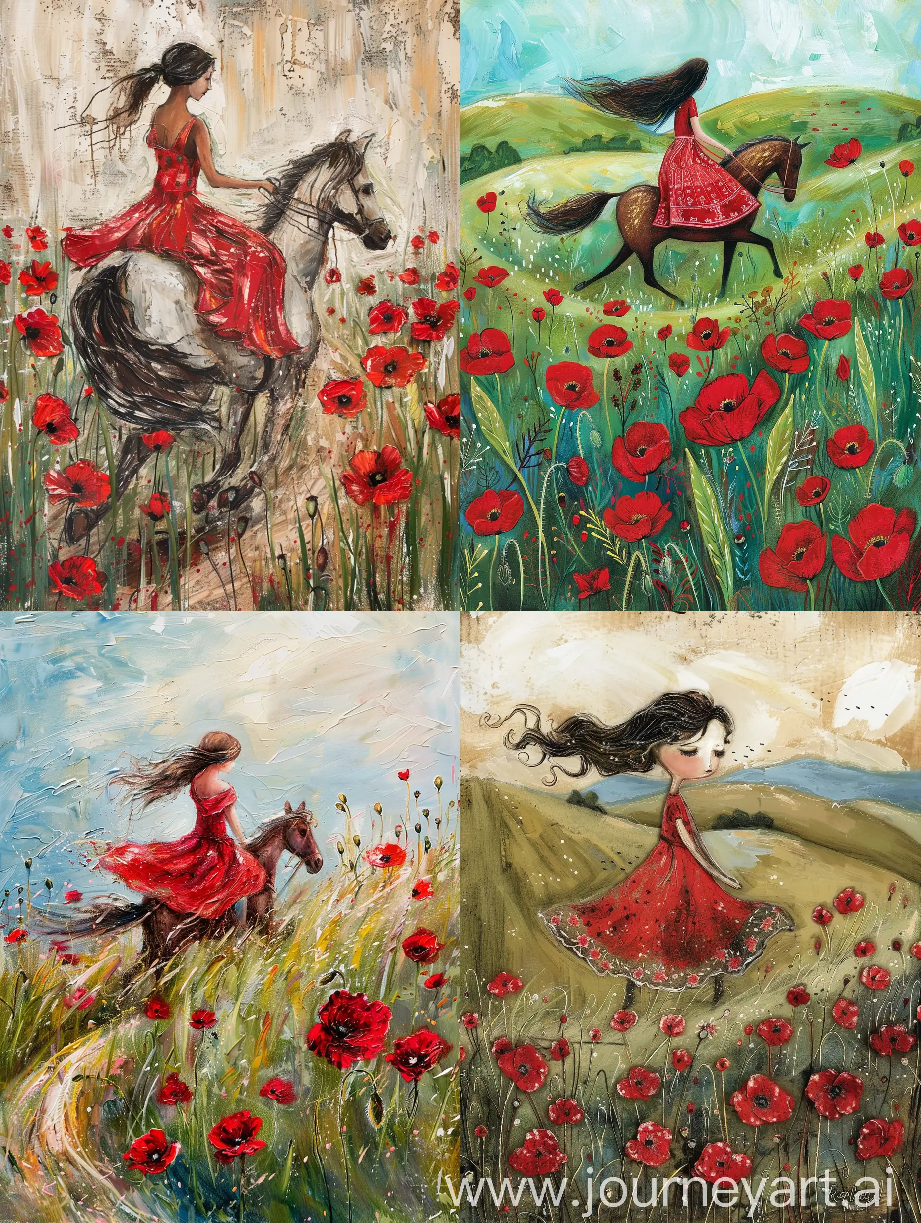 RedDressed-Girl-Riding-Amidst-Meadow-Poppies