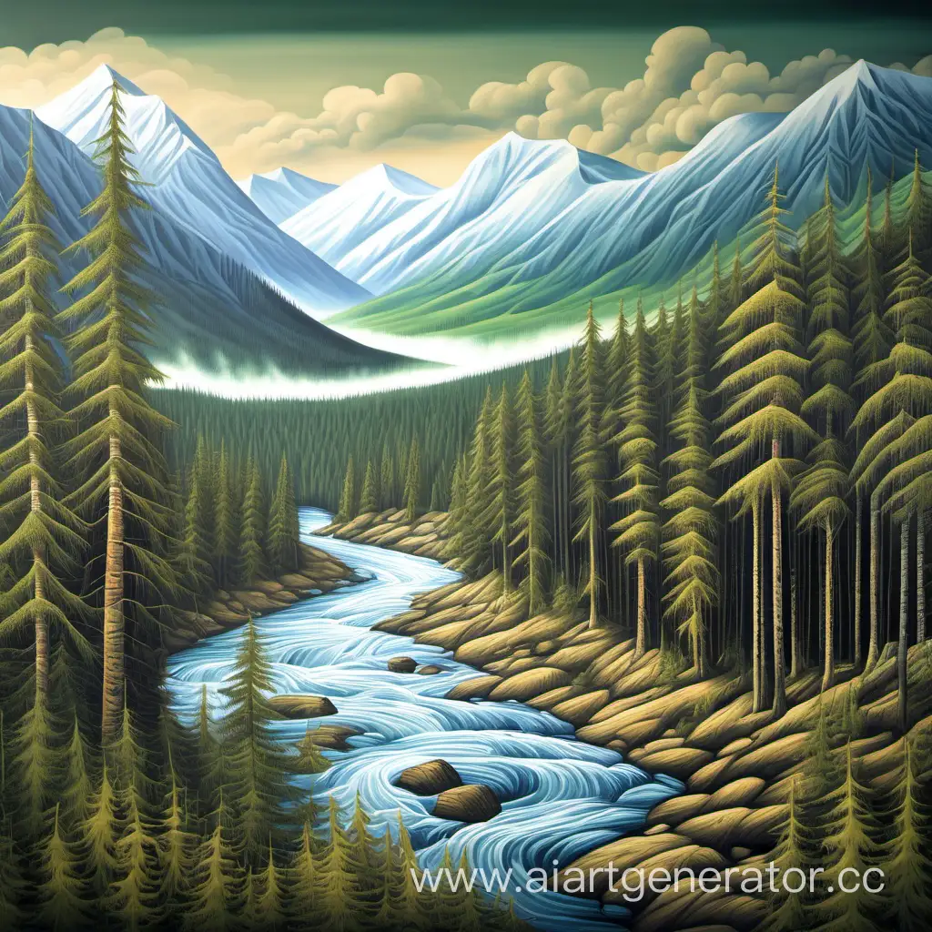 Scenic-Taiga-Mural-with-Forest-Mountains-and-River