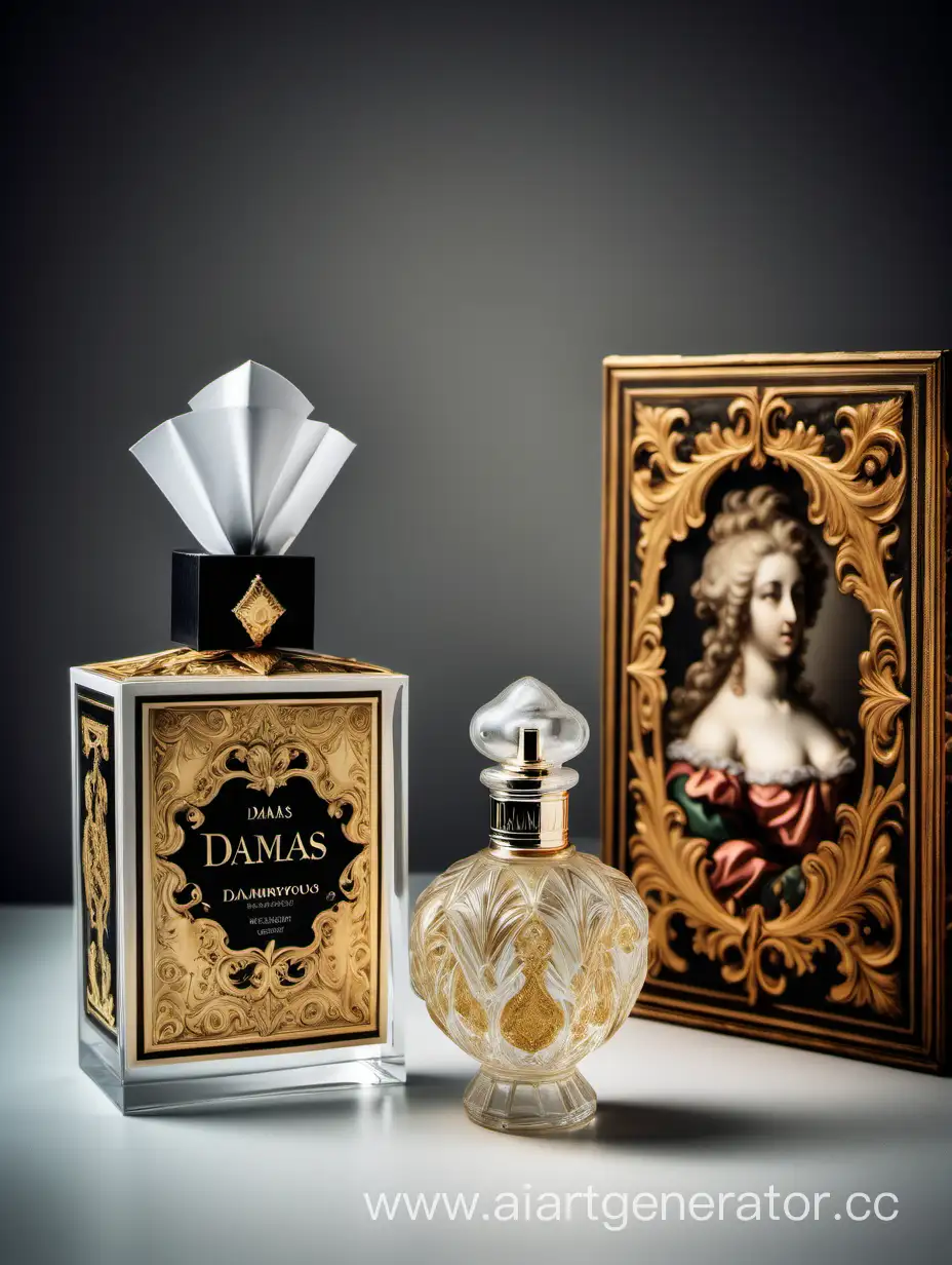 a bottle of damas cologne sitting next to a box, a flemish Baroque by Demetrios Farmakopoulos, instagram contest winner, dau-al-set, dynamic composition, contest winner, feminine