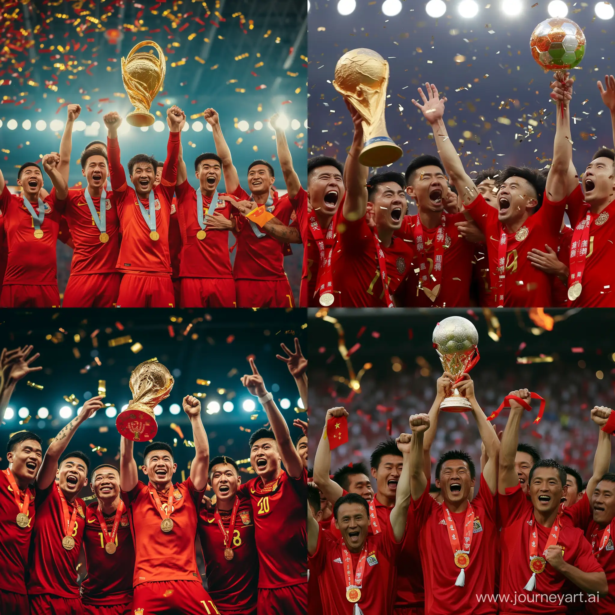 请生成一张中国队勇夺世界杯的图片