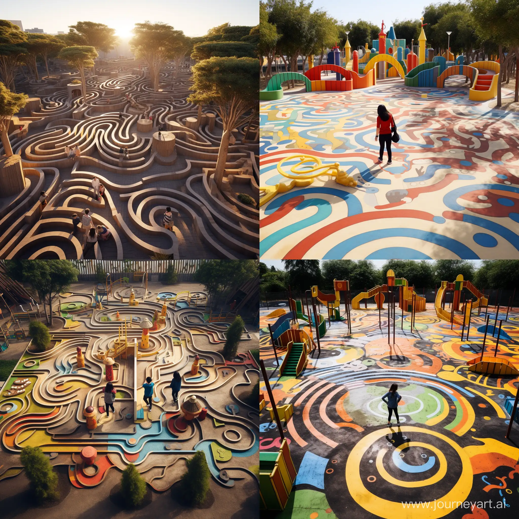 Children-Exploring-a-Whimsical-Labyrinth-Playground