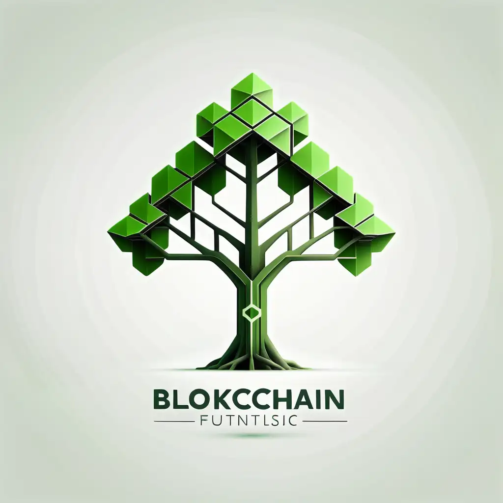 Minimalistic Green Blockchain Tree Logo on White Background