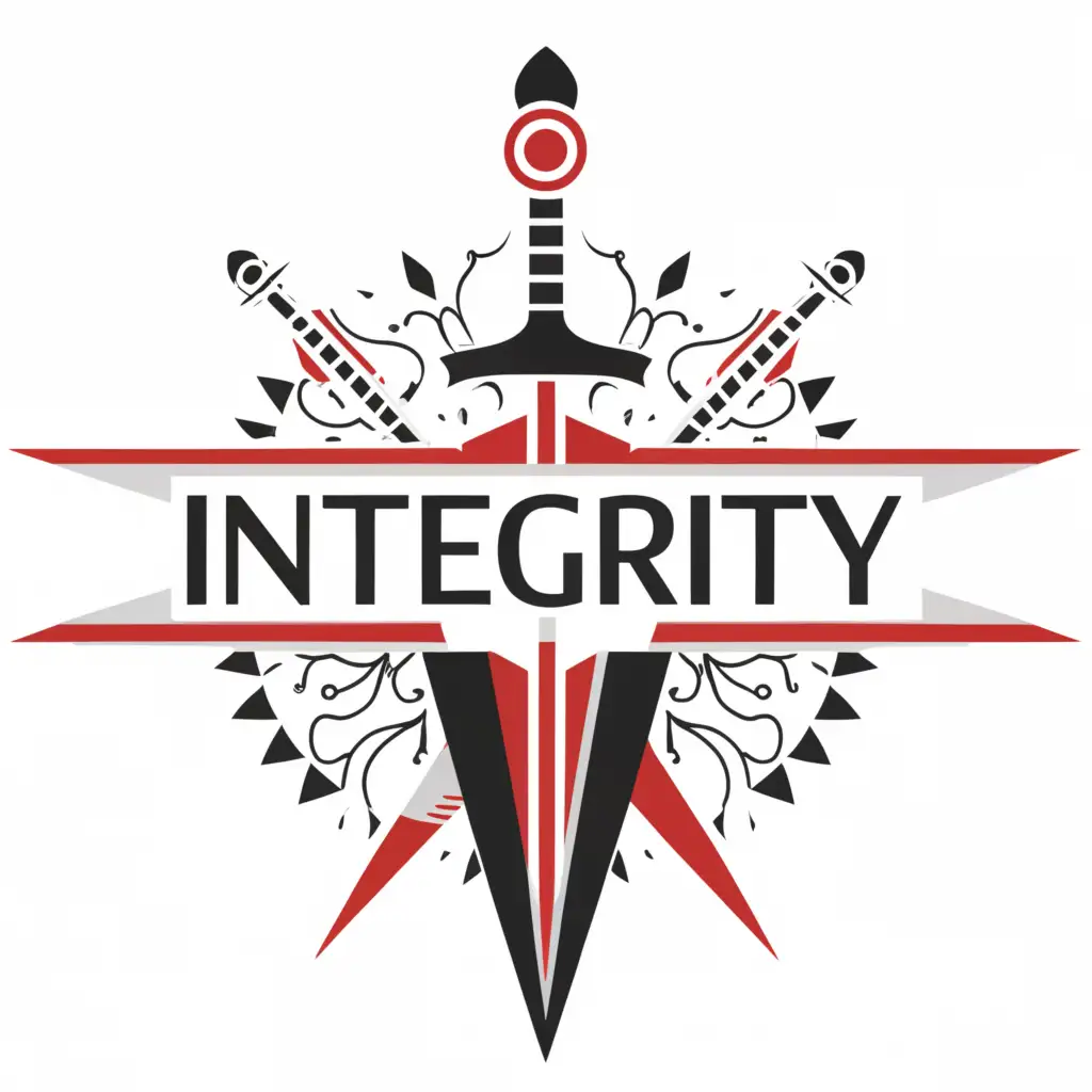 a logo design,with the text "Integrity", main symbol:Sword, red pattern, black, unity,Moderate,clear background