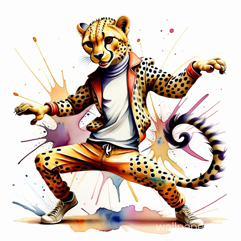 watercolor cheetah dancing break dance