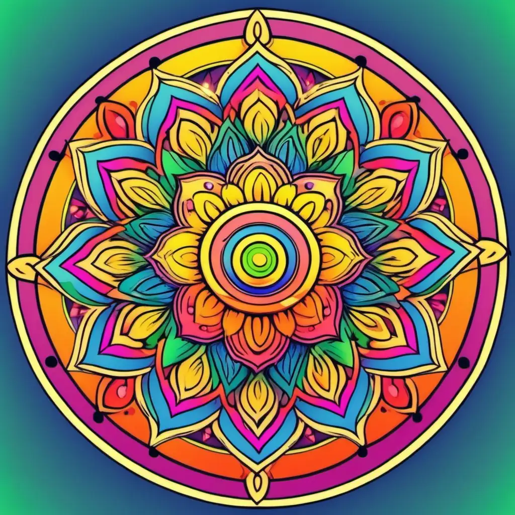 colorful cartoon mandala using 8 colors