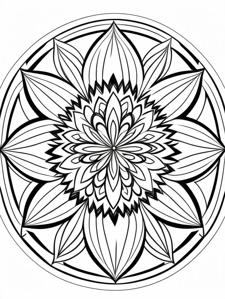coloring page,  artistic, minimalist, simple mandala patterns, coloring pages for kids, black and white, white background, no shading, simple design, digital art, clean lines, crisp lines, black bold lines