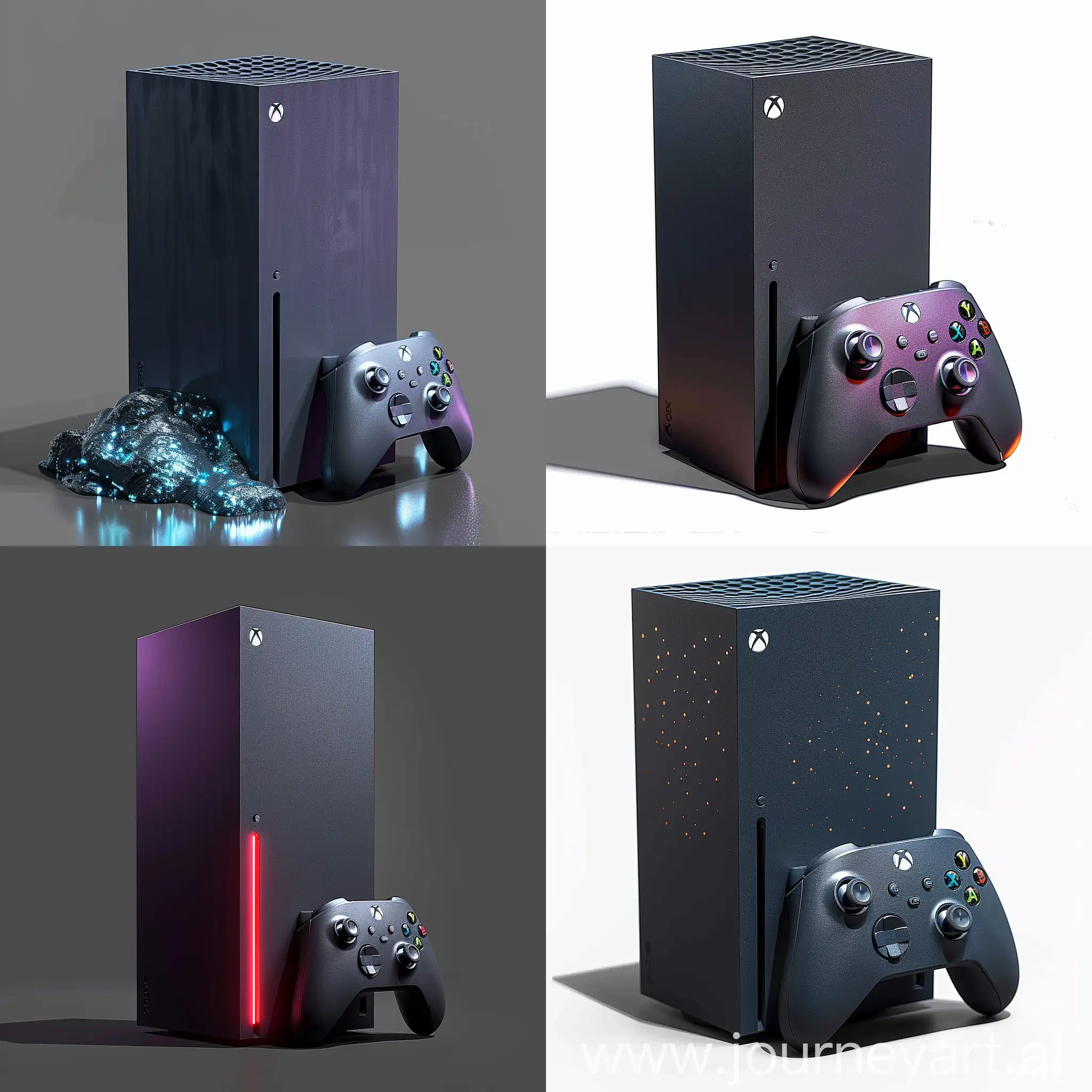 Futuristic Xbox Series X https://i5.walmartimages.com/seo/Xbox-Series-X-Video-Game-Console-Black_9f8c06f5-7953-426d-9b68-ab914839cef4.5f15be430800ce4d7c3bb5694d4ab798.jpeg:: futuristic style, sci-fi style, science fiction, 4K gaming, Ray tracing, Variable Rate Shading (VRS), Quick Resume, Super-fast load times, Backward compatibility, Smart Delivery, Dolby Atmos and DTS:X support, Variable refresh rate (VRR), Xbox Game Pass, Aluminum, Carbon fiber, Titanium, Kevlar, Ceramic, Magnesium alloy, Polycarbonate, Stainless steel, Gorilla Glass, Graphene, octane render --stylize 1000