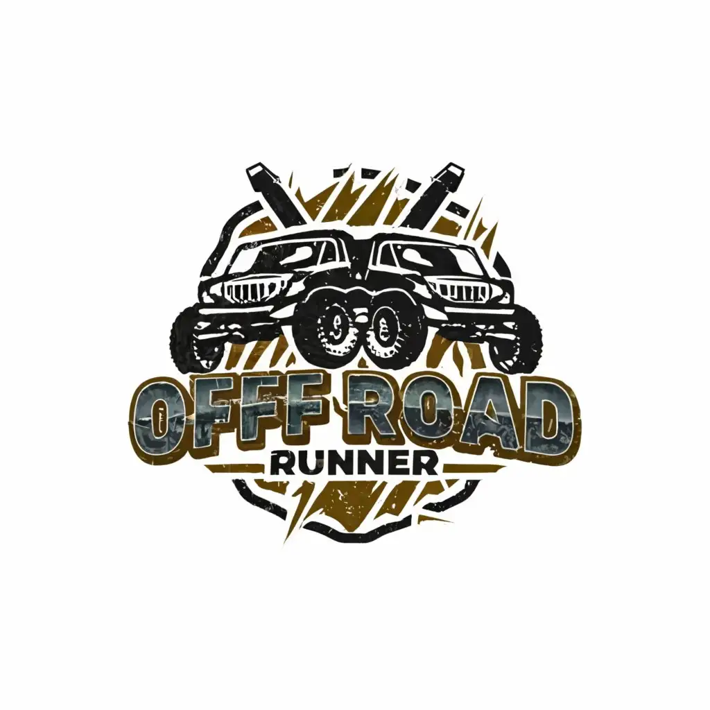 a logo design,with the text "OFFROAD RUNNER", main symbol:TRUCKS, MUD, OFFROAD,complex,be used in Automotive industry,clear background