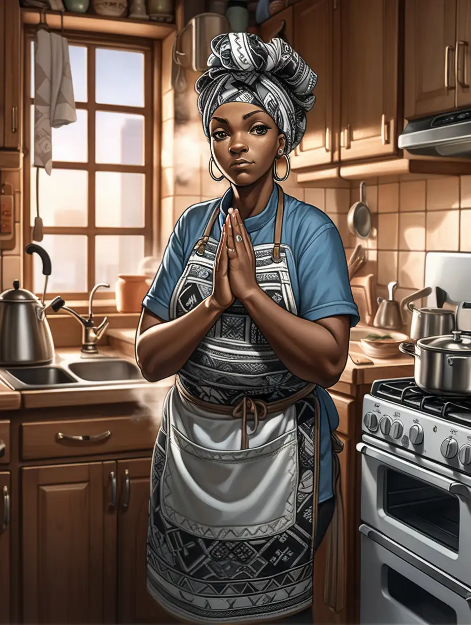 Warm Anime Scene MiddleAged Woman in Ethnic Kitchen