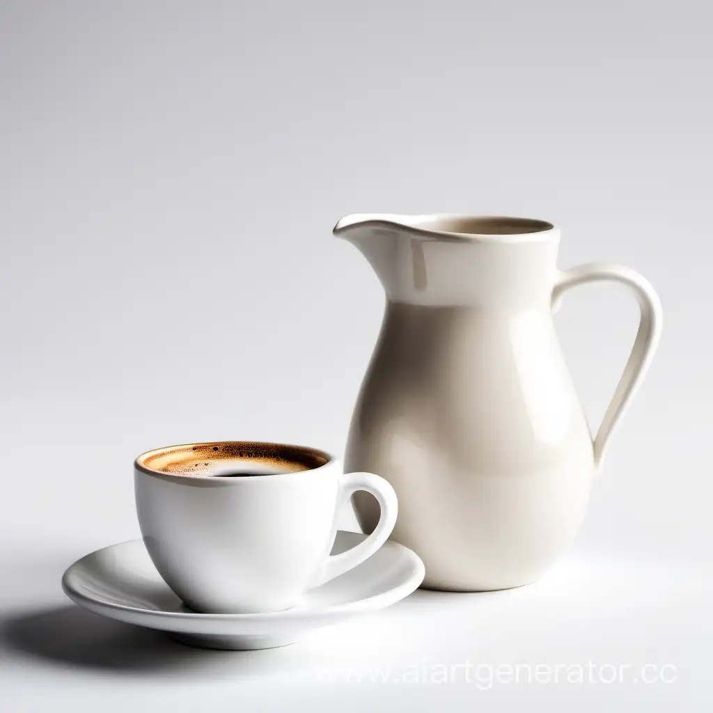 Coffee-Cup-and-Milk-Jug-on-Clean-White-Background