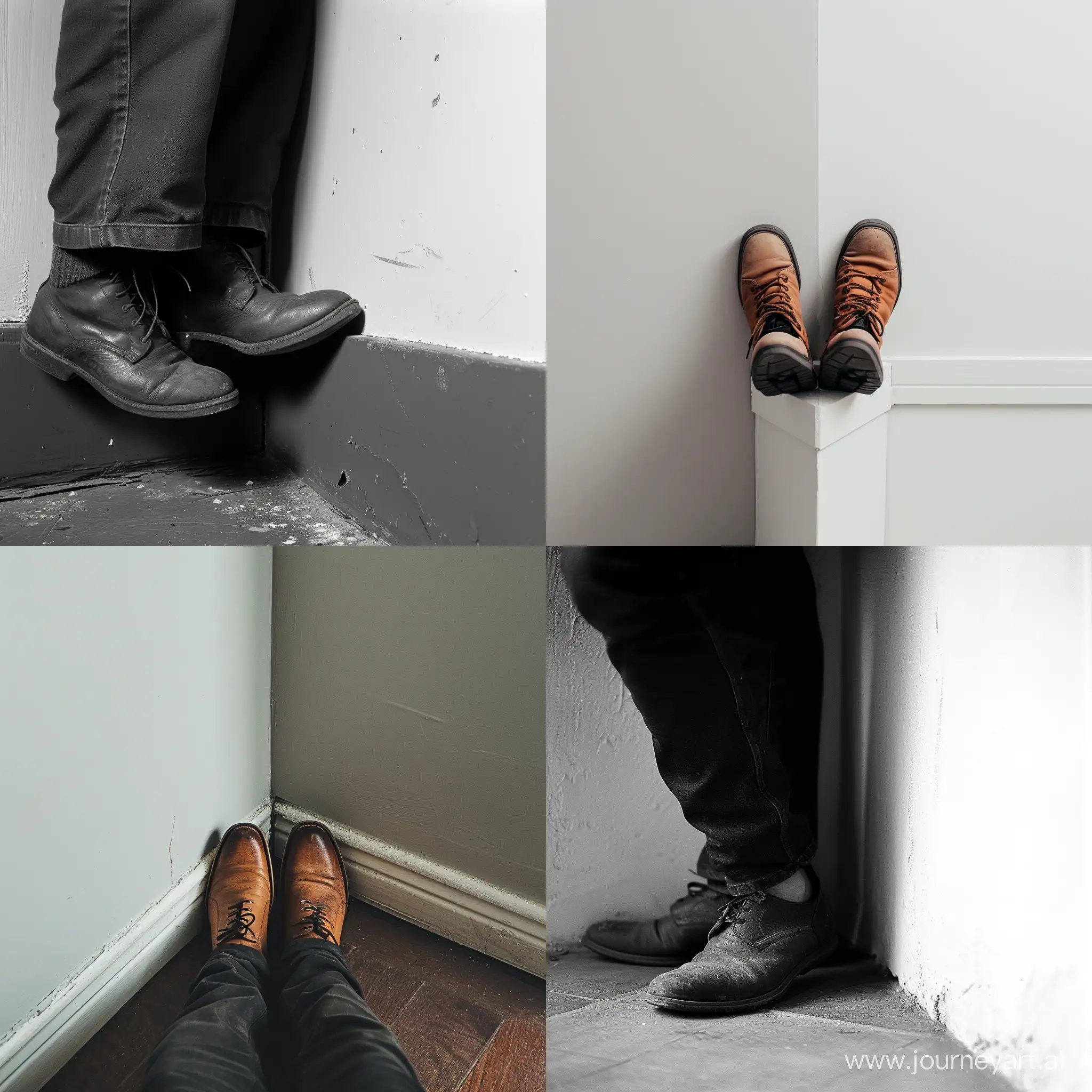 A man's feet hit on the wall corner