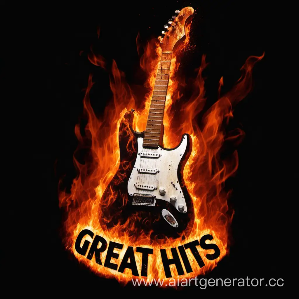 Fiery-Black-Background-with-HalfBurned-Electric-Guitar-Great-Hits