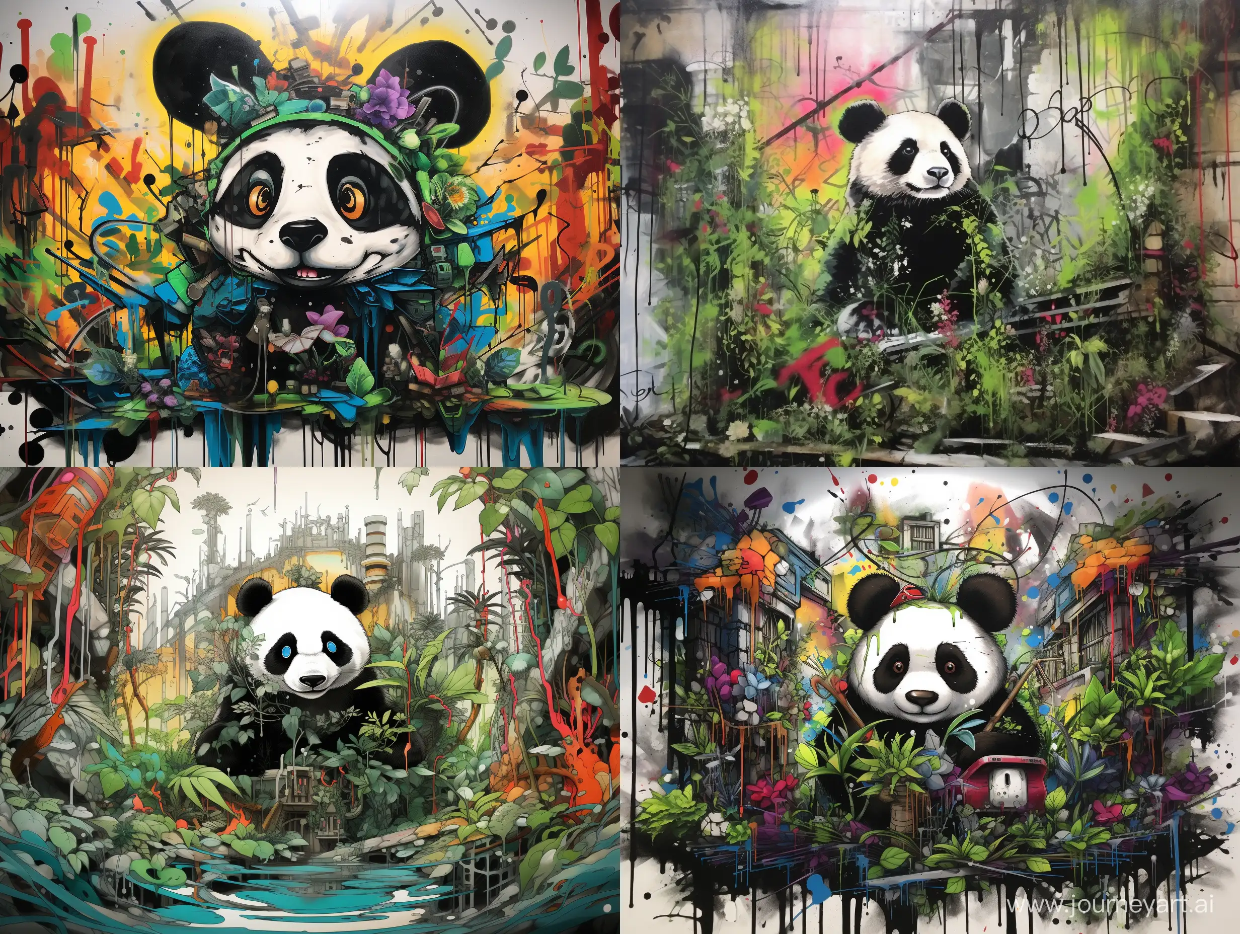 pandas, bamboo, comics, graffiti