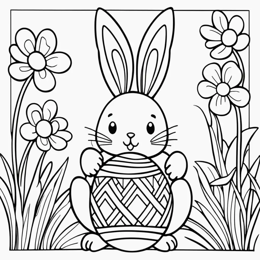 Simple black lines easter image for childrens colouring page