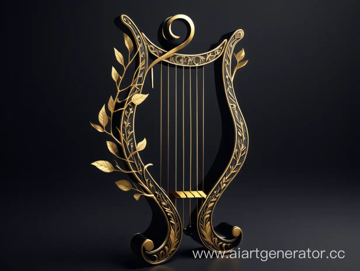 Exquisite-Black-Lyre-with-Intricate-Golden-Branch-Engravings