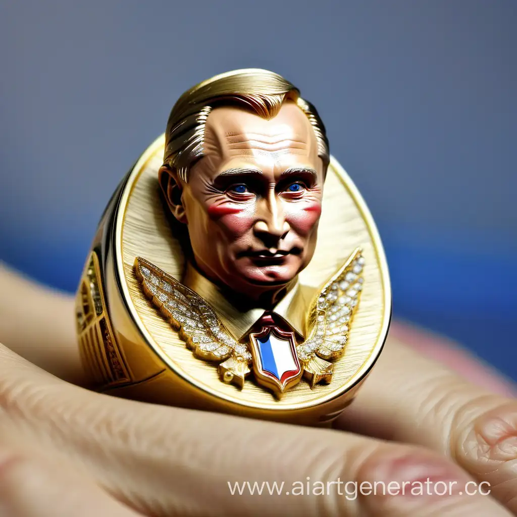 Золотое кольцо с объемным бюстом Путина