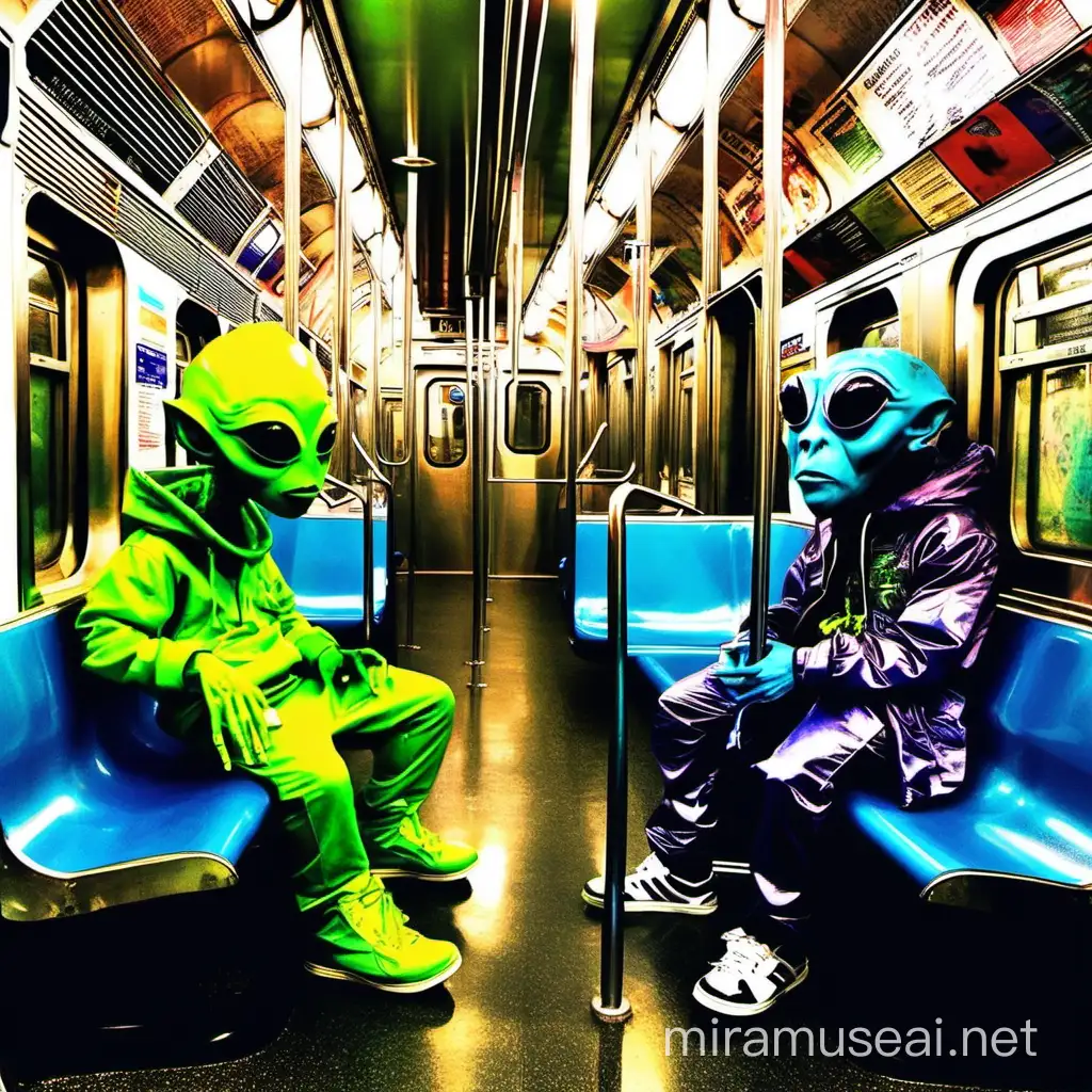 Hip hop Aliens on a new york city subway train
