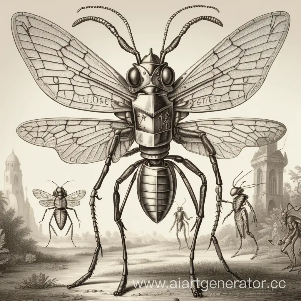 Fantasy, race of humanoid insect, engrave style