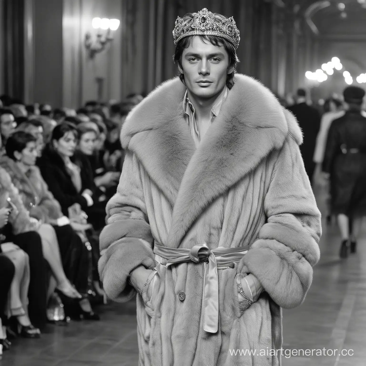 Alain-Delon-Struts-on-Runway-in-Eccentric-Fashion-Ensemble