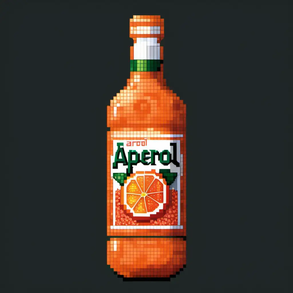 Vibrant Pixel Art Illustration Aperol Bottle in Retro Style